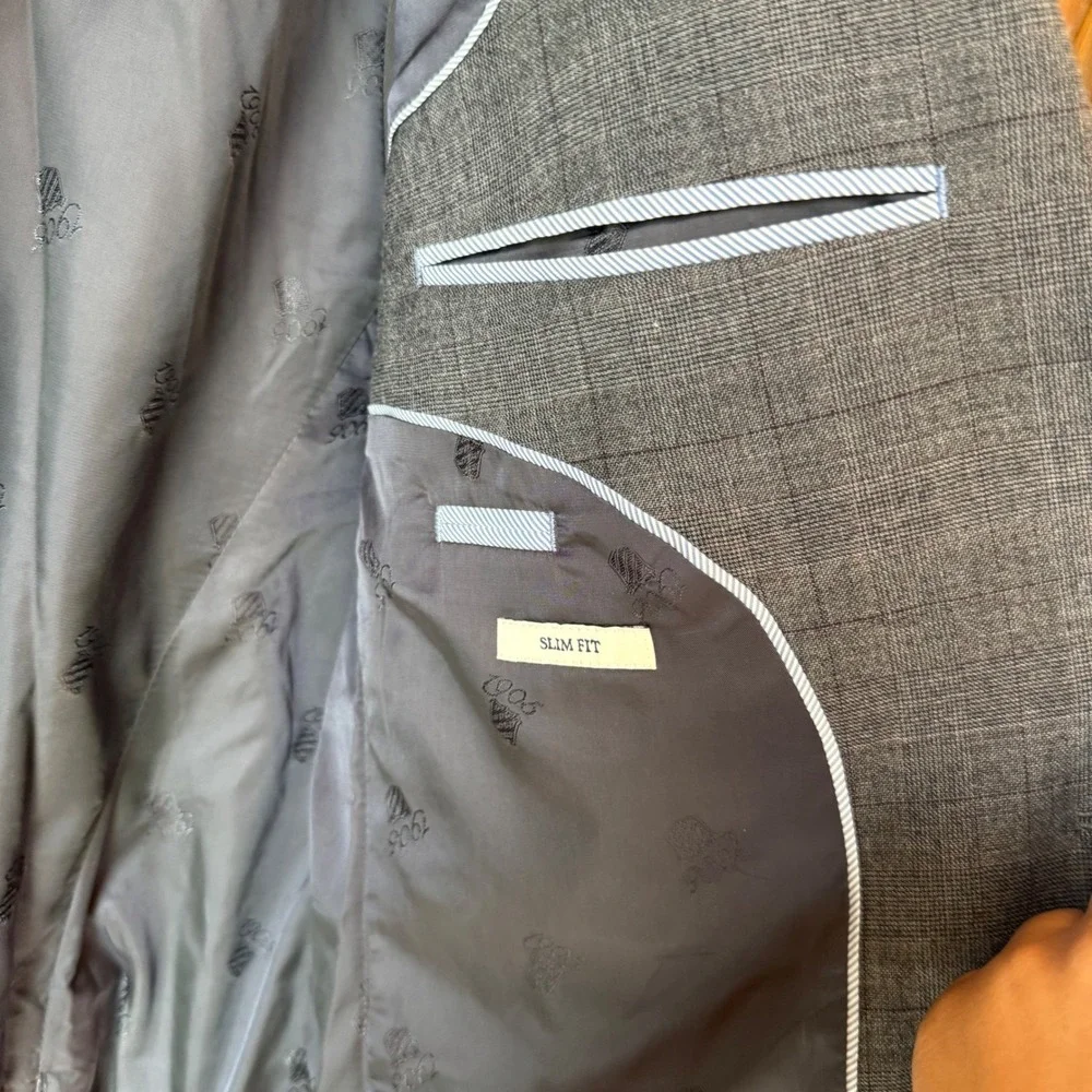 Jos. A. Bank 1905 Blazer Mens 46R Gray Glen Plaid Slim Fit Sport Coat